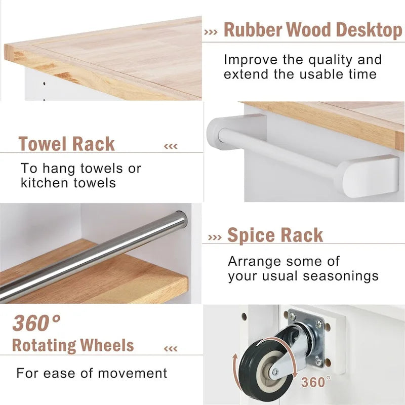 Rolling Kitchen Island with Storage,Two-sided Kitchen island Cart