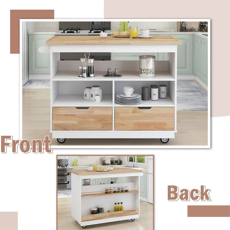 Rolling Kitchen Island with Storage,Two-sided Kitchen island Cart