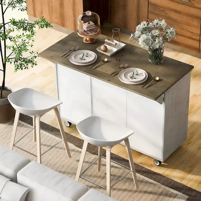 47D Wood Kitchen Island with Drop Leaf, with Internal Storage Rack