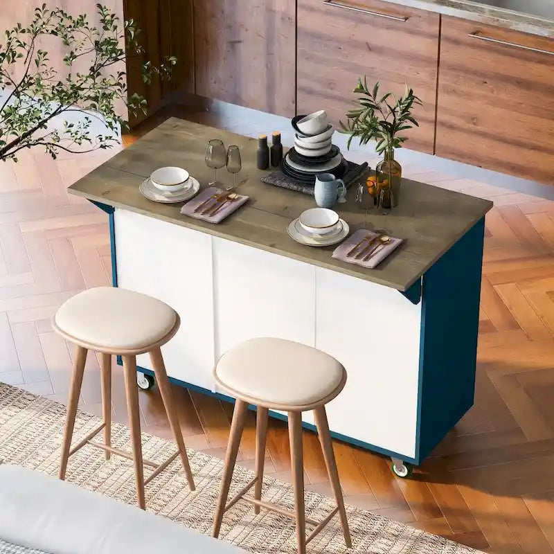 47D Wood Kitchen Island with Drop Leaf, with Internal Storage Rack