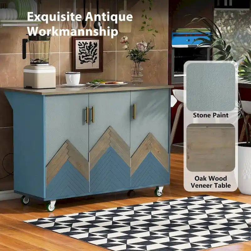 47D Wood Kitchen Island with Drop Leaf, with Internal Storage Rack