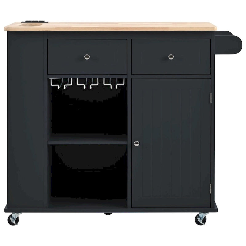 Multifunctional Kitchen Cart with Power Outlet, Open Storage and Wine Rack - 40 x 34 in.