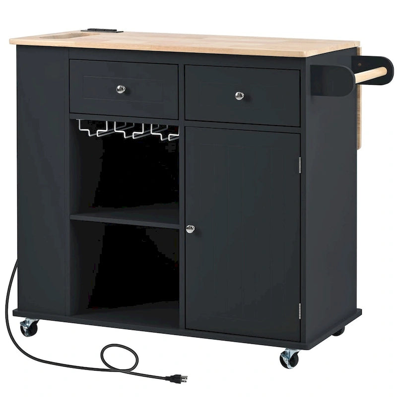 Multifunctional Kitchen Cart with Power Outlet, Open Storage and Wine Rack - 40 x 34 in.
