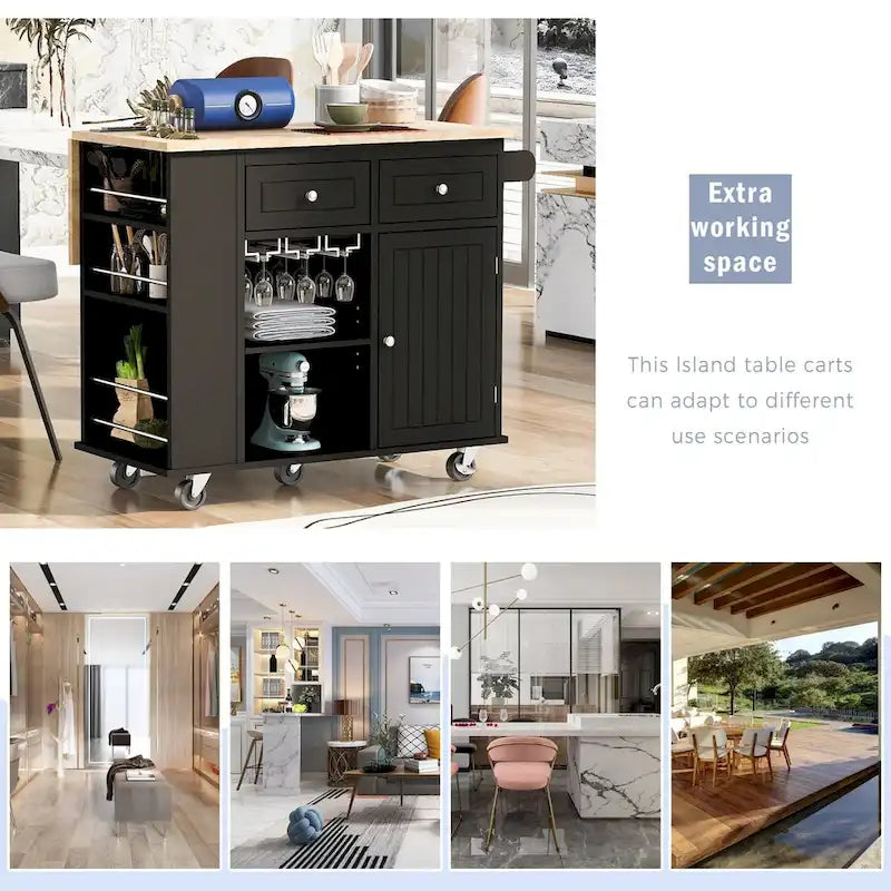 Multifunctional Kitchen Cart with Power Outlet, Open Storage and Wine Rack - 40 x 34 in.