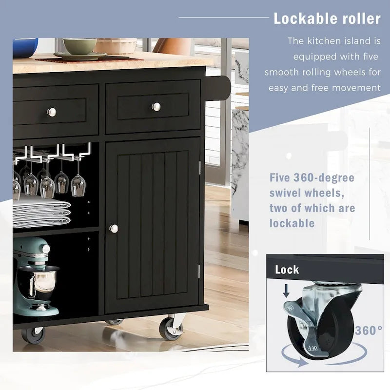 Multifunctional Kitchen Cart with Power Outlet, Open Storage and Wine Rack - 40 x 34 in.