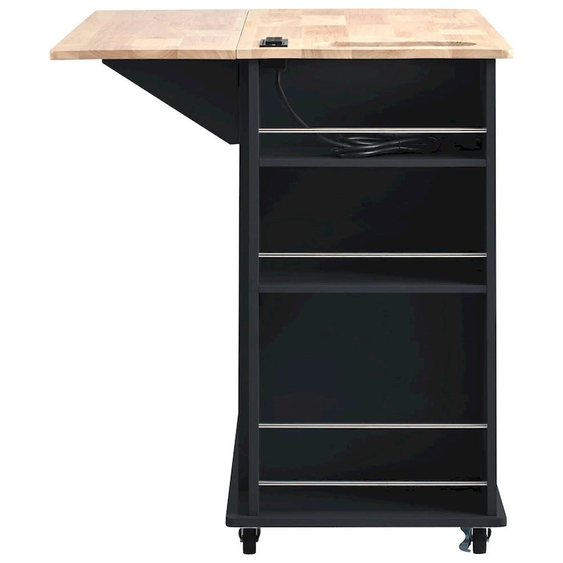 Multifunctional Kitchen Cart with Power Outlet, Open Storage and Wine Rack - 40 x 34 in.