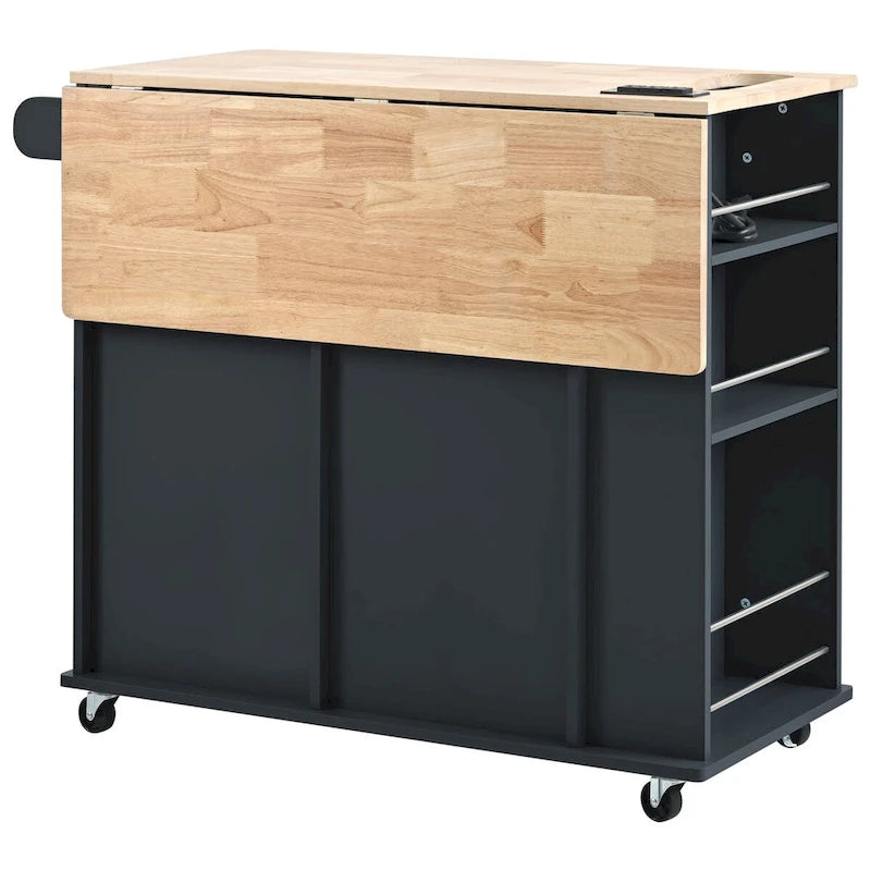 Multifunctional Kitchen Cart with Power Outlet, Open Storage and Wine Rack - 40 x 34 in.