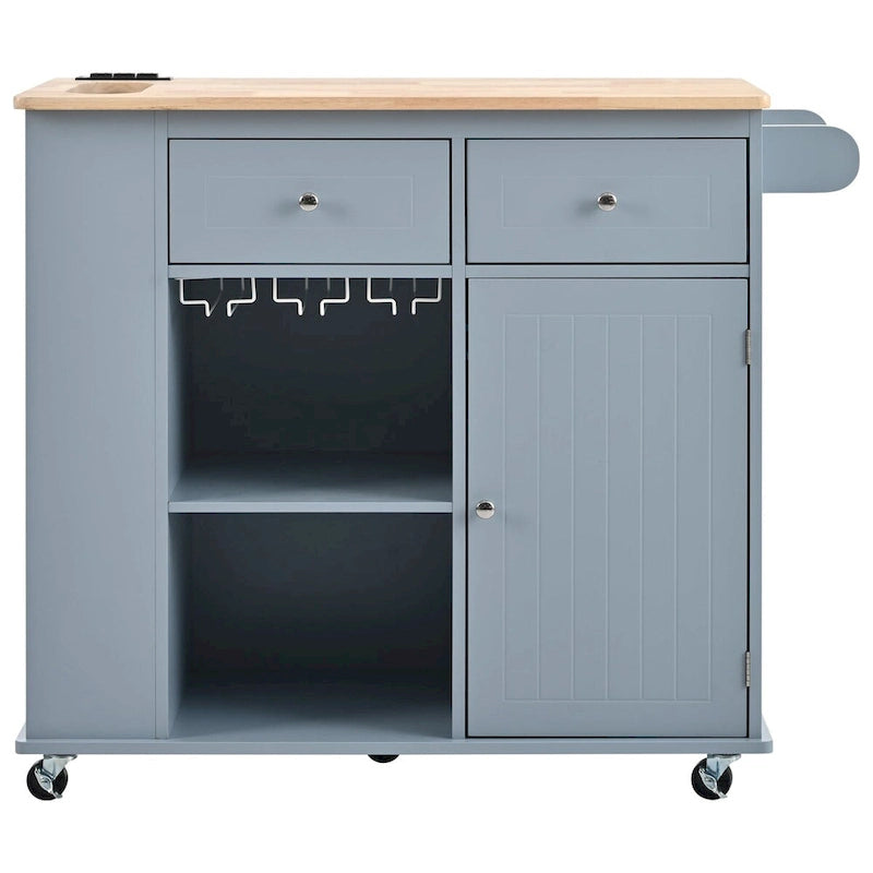 Multifunctional Kitchen Cart with Power Outlet, Open Storage and Wine Rack - 40 x 34 in.