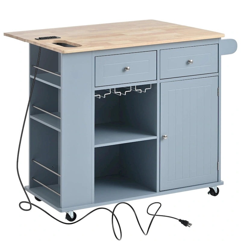 Multifunctional Kitchen Cart with Power Outlet, Open Storage and Wine Rack - 40 x 34 in.