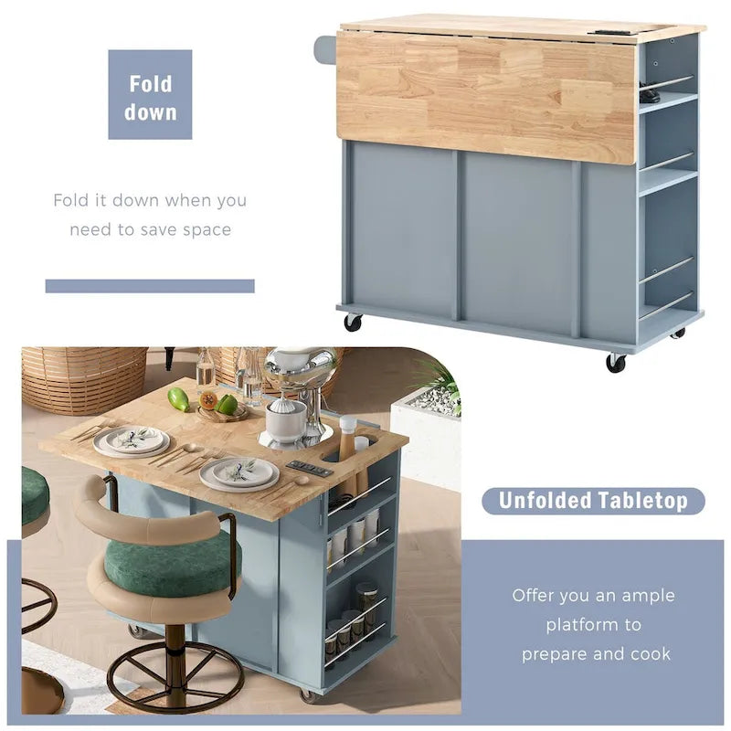 Multifunctional Kitchen Cart with Power Outlet, Open Storage and Wine Rack - 40 x 34 in.