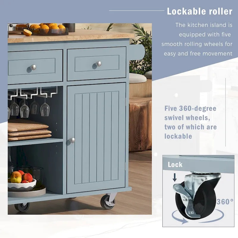 Multifunctional Kitchen Cart with Power Outlet, Open Storage and Wine Rack - 40 x 34 in.