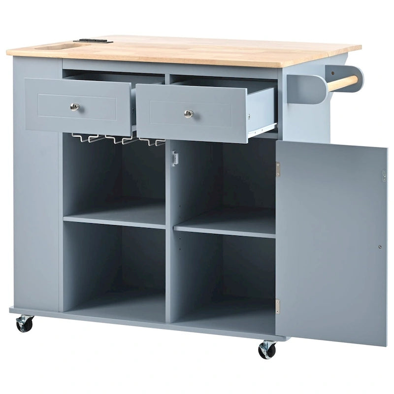 Multifunctional Kitchen Cart with Power Outlet, Open Storage and Wine Rack - 40 x 34 in.