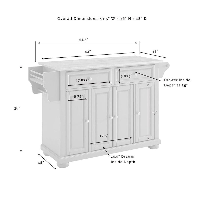 Granite Top Kitchen Island - 18D x 51.5W x 36H