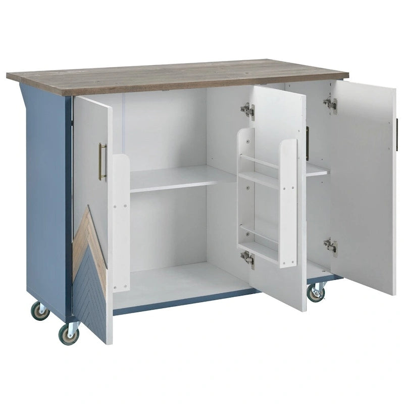 Retro Mountain Wood Kitchen Island with Drop Leaf, Storage Rack