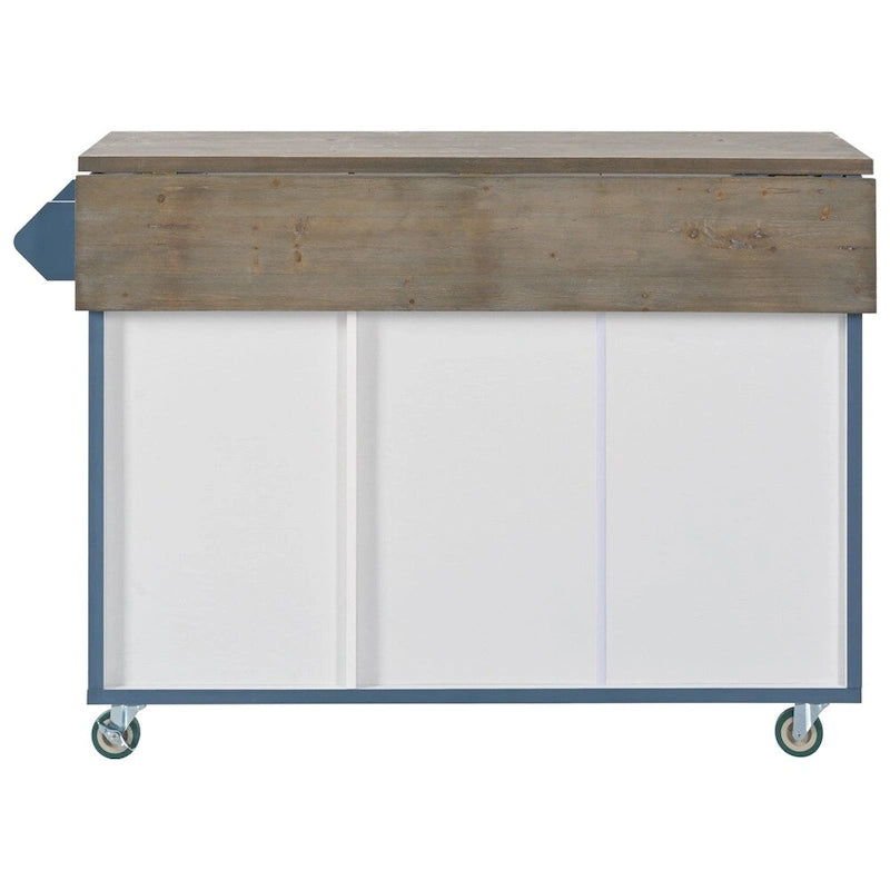 Retro Mountain Wood Kitchen Island with Drop Leaf, Storage Rack