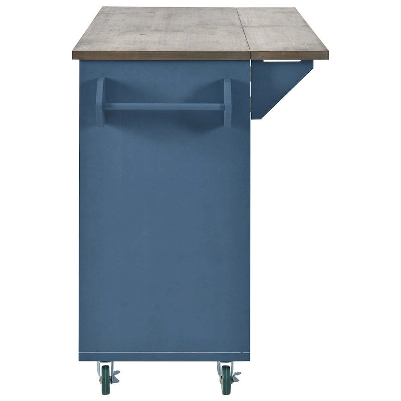 Retro Mountain Wood Kitchen Island with Drop Leaf, Storage Rack
