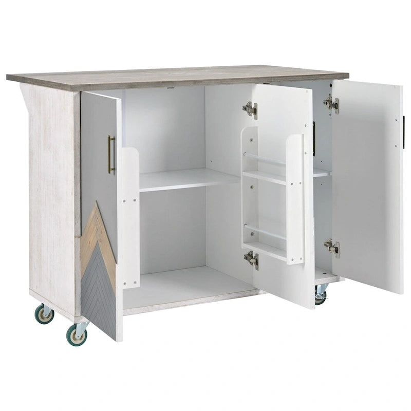 Retro Mountain Wood Kitchen Island with Drop Leaf, Storage Rack