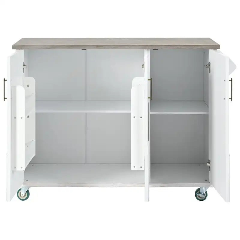 Retro Mountain Wood Kitchen Island with Drop Leaf, Storage Rack