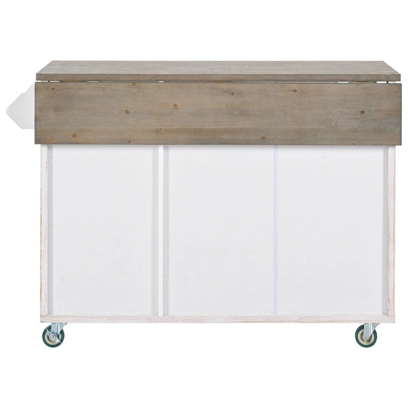 Retro Mountain Wood Kitchen Island with Drop Leaf, Storage Rack