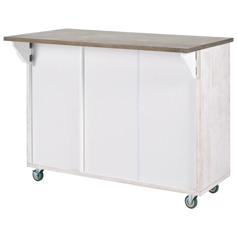 Retro Mountain Wood Kitchen Island with Drop Leaf, Storage Rack