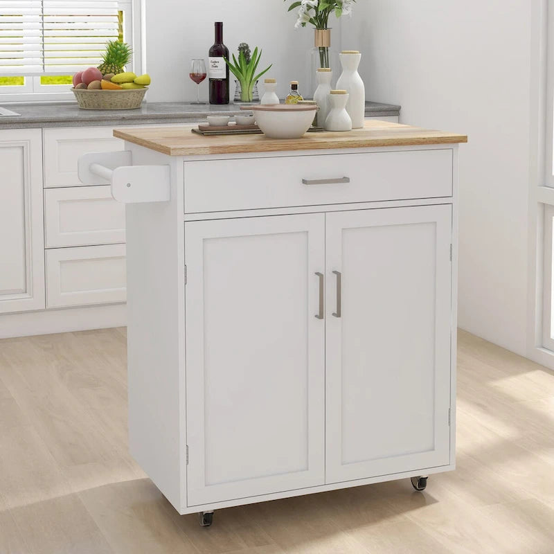 Kitchen Island Rolling Trolley Cart with Adjustable Shelves and Towel Rack - 32.68L * 17.72W * 36.02H
