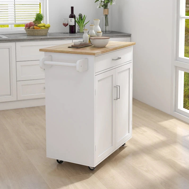 Kitchen Island Rolling Trolley Cart with Adjustable Shelves and Towel Rack - 32.68L * 17.72W * 36.02H