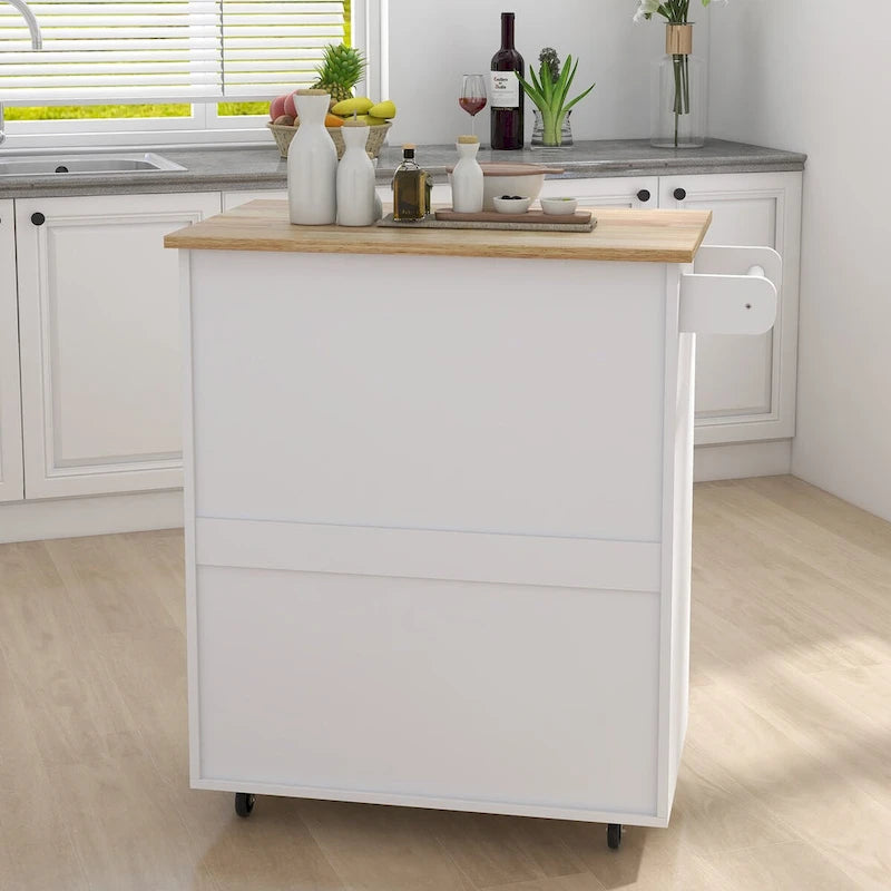 Kitchen Island Rolling Trolley Cart with Adjustable Shelves and Towel Rack - 32.68L * 17.72W * 36.02H