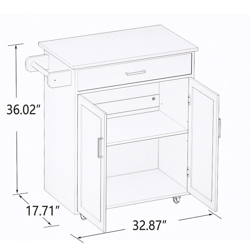Kitchen Island Rolling Trolley Cart with Adjustable Shelves and Towel Rack - 32.68L * 17.72W * 36.02H