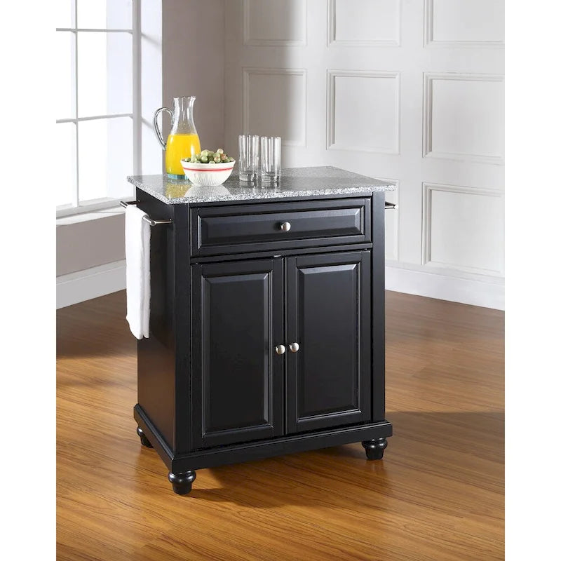 Crosley Cambridge Solid Granite Top Portable Kitchen Island in Black Finish - 18d x 31w x 35h