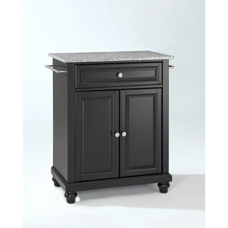 Solid Granite Top Portable Kitchen Island, Black Finish - 18D x 31W x 35H