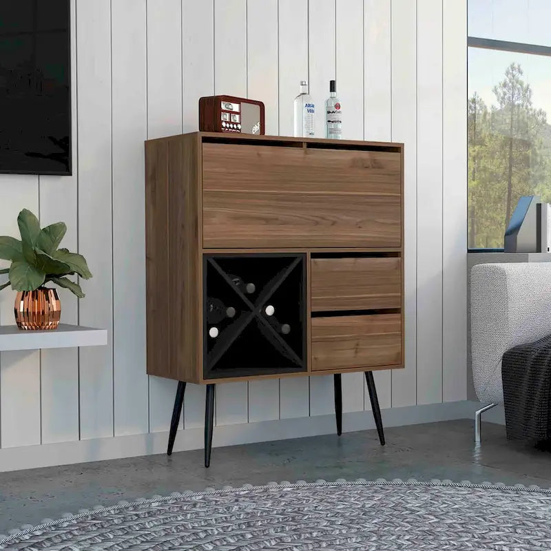 Bar Cabinet with One Cabinet and Two Drawers