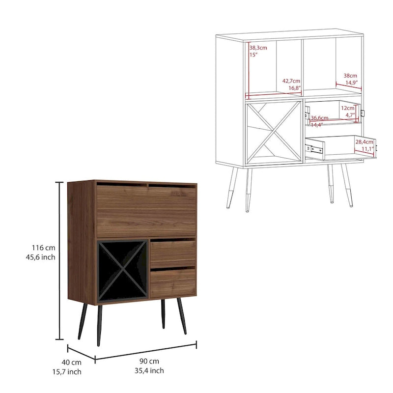Bar Cabinet with One Cabinet and Two Drawers