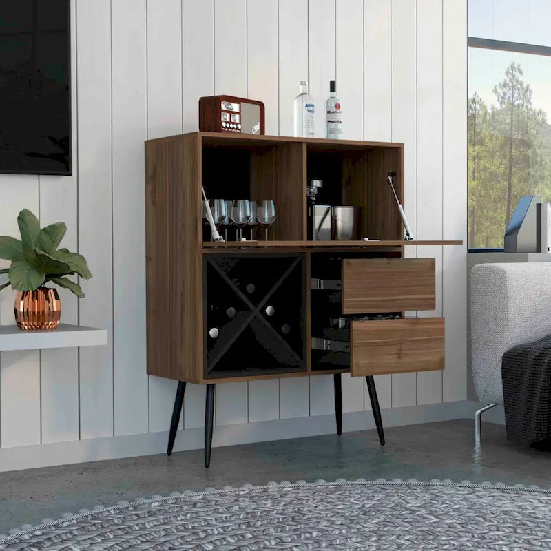 Bar Cabinet with One Cabinet and Two Drawers