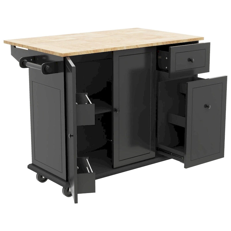 Kitchen Island with Drop Leaf,with Spice Rack, Towel Rack