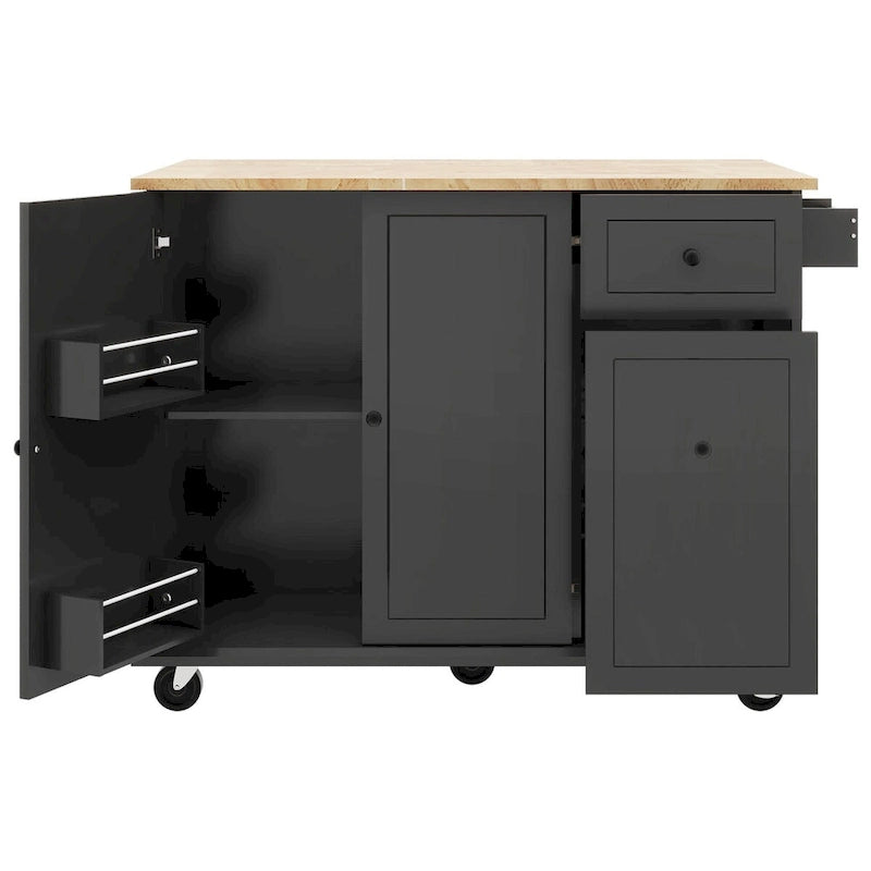 Kitchen Island with Drop Leaf,with Spice Rack, Towel Rack