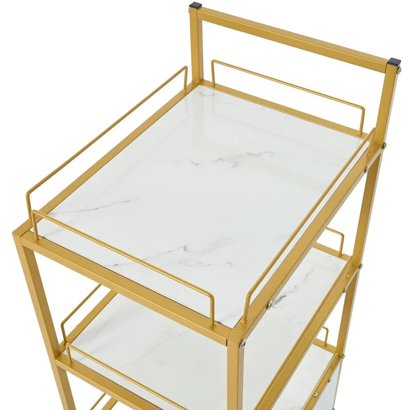 3-Tier Storage Cart with Drawer, Trolley on Wheels with Faux Marble Board and Metal Frame for Kitchen/Beauty Salon/Home Office