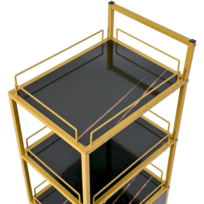 3-Tier Storage Cart with Drawer, Trolley on Wheels with Faux Marble Board and Metal Frame for Kitchen/Beauty Salon/Home Office