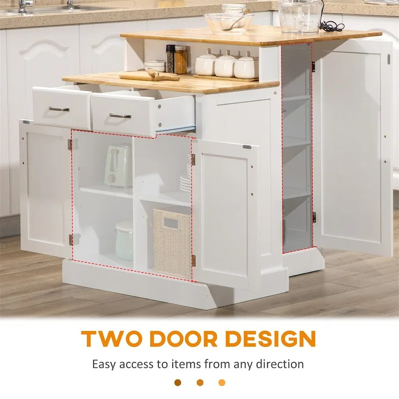 Kitchen Island w/Storage Cabinet and Rubber Wood Tabletop,Island Table