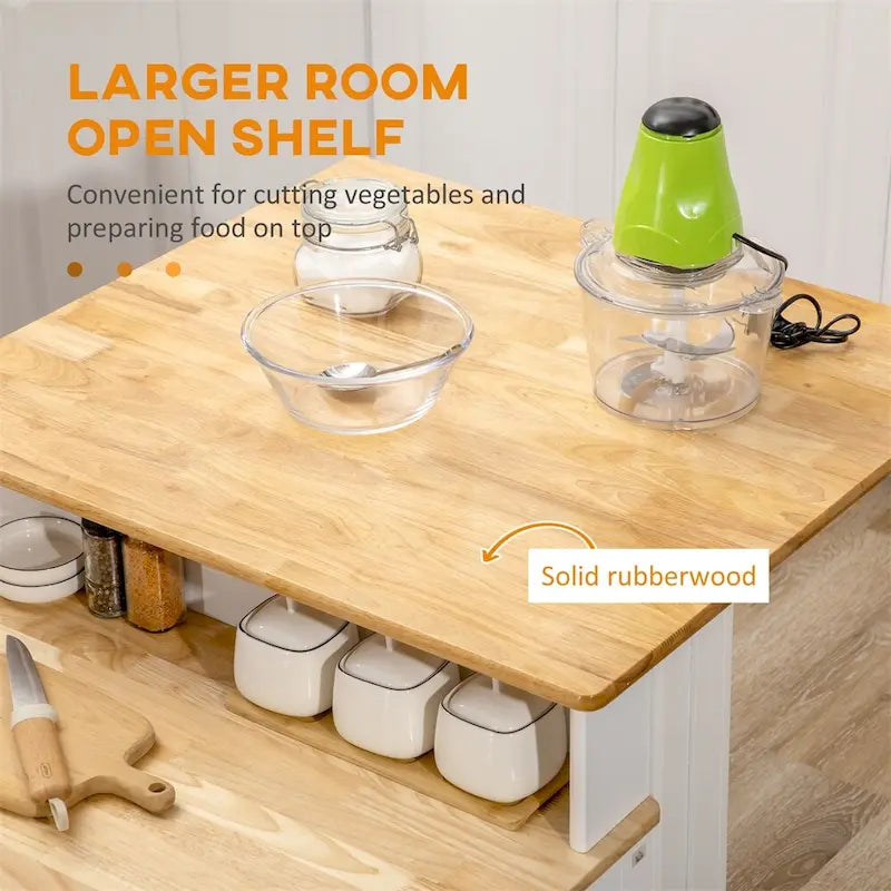 Kitchen Island w/Storage Cabinet and Rubber Wood Tabletop,Island Table