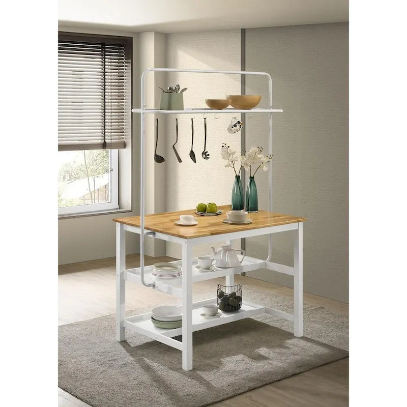 Brown and White Kitchen Island Counter Height Table