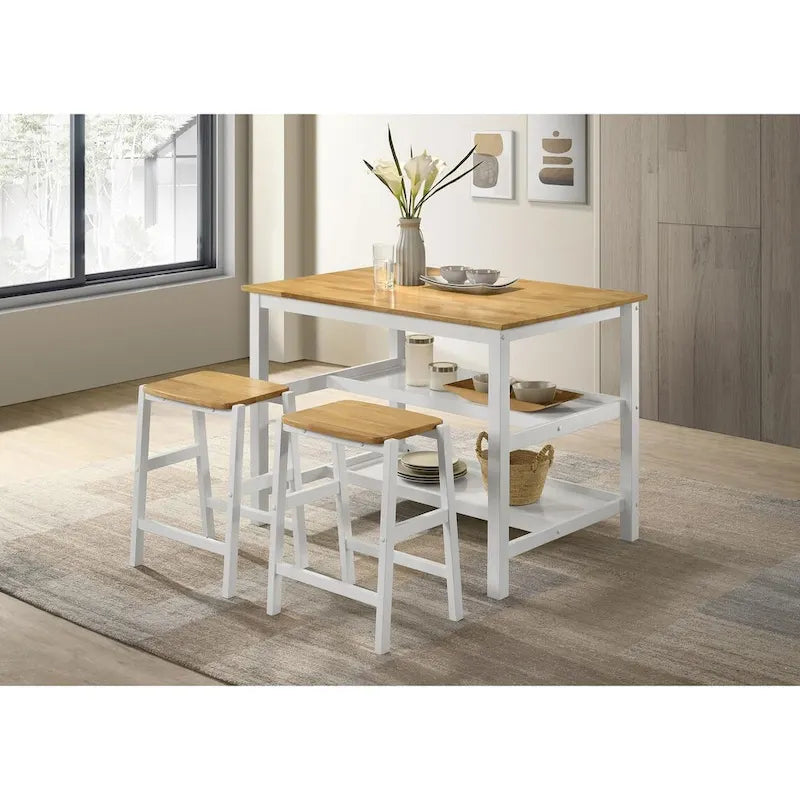 Brown and White Kitchen Island Counter Height Table