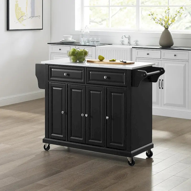 Crosley Full Size Granite Top Kitchen Cart in Black - 18d x 51.5w x 36h