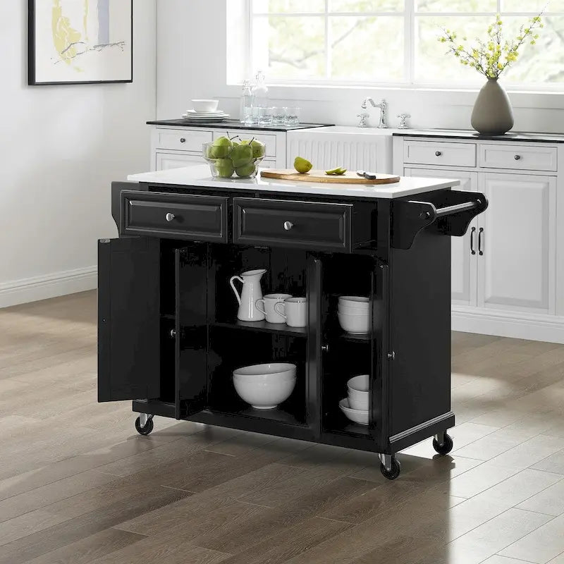 Full Size Granite Top Kitchen Cart in Black - 18D x 51.5W x 36H