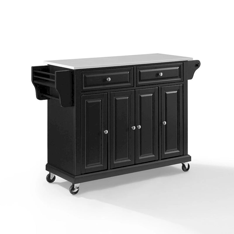 Full Size Granite Top Kitchen Cart in Black - 18D x 51.5W x 36H
