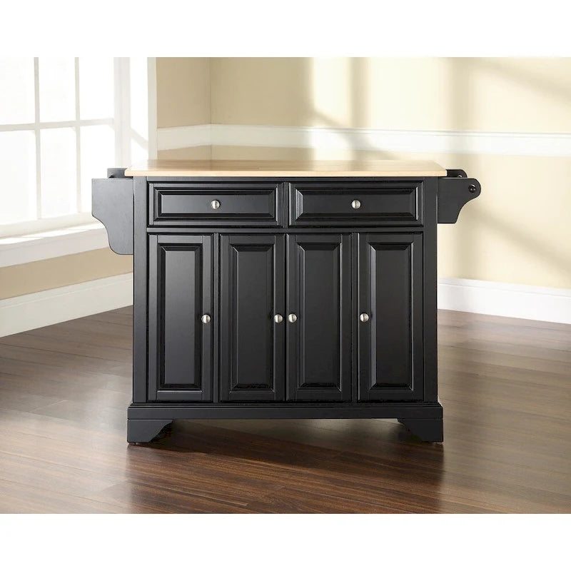 Black Wood Kitchen Island with Natural Wood Top - 18D x 51.5W x 36H