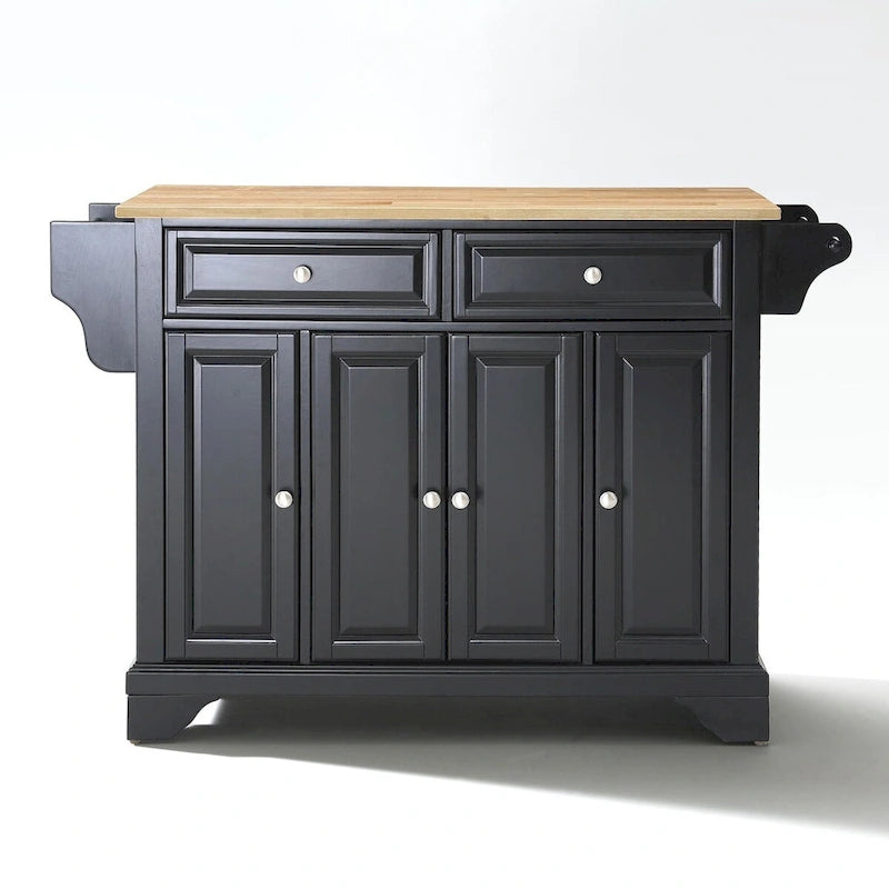 Black Wood Kitchen Island with Natural Wood Top - 18D x 51.5W x 36H