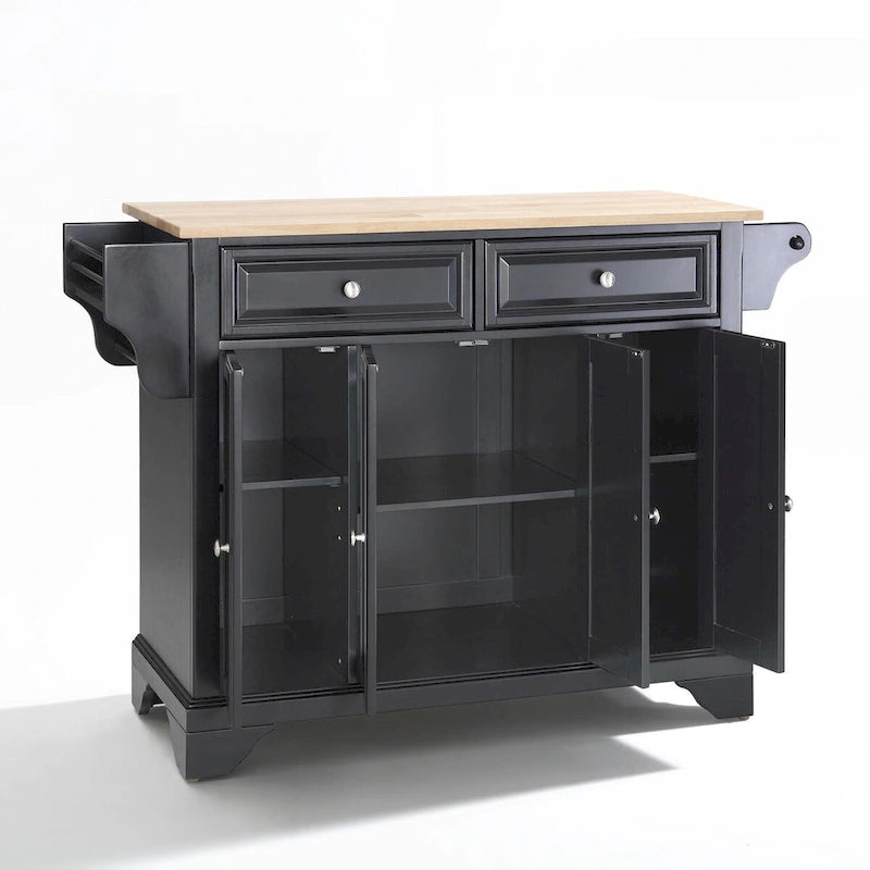 Black Wood Kitchen Island with Natural Wood Top - 18D x 51.5W x 36H