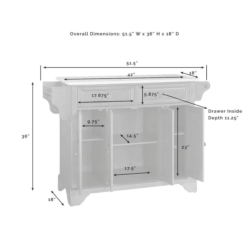 Black Wood Kitchen Island with Natural Wood Top - 18D x 51.5W x 36H