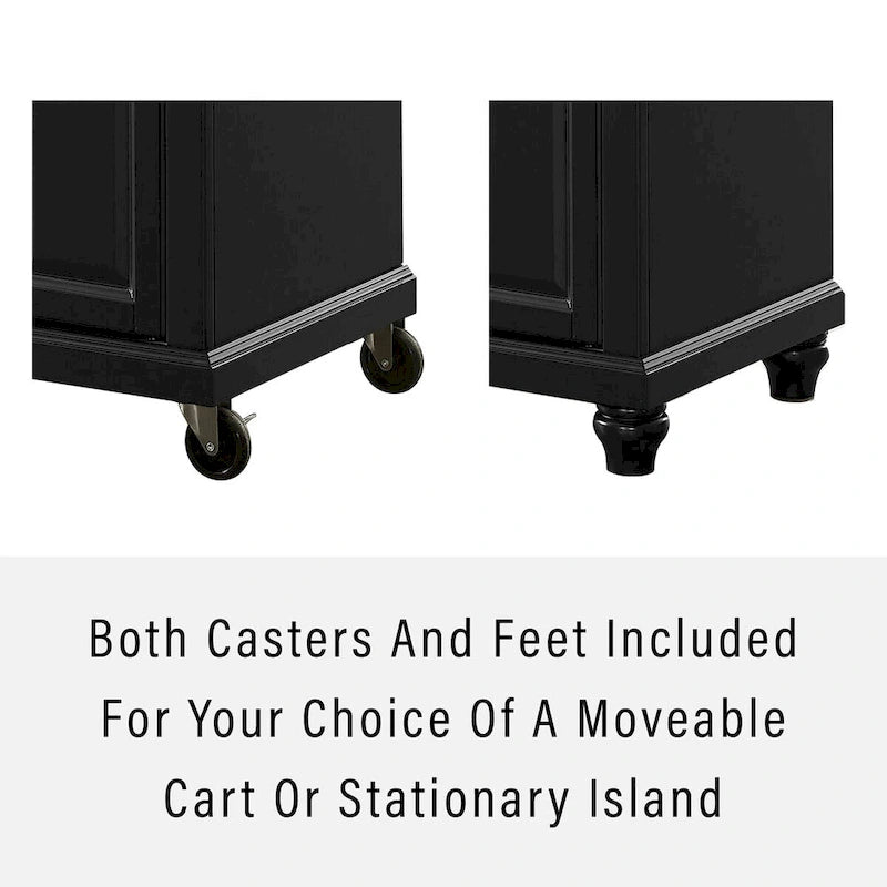 Stainless Steel Top Portable Kitchen Island, Black Finish