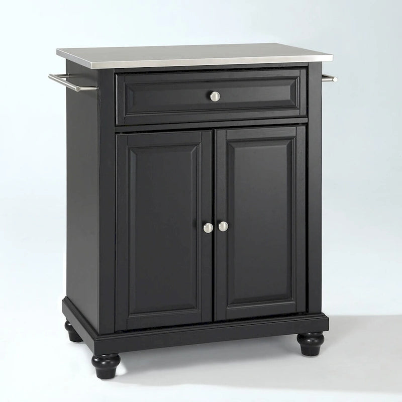 Stainless Steel Top Portable Kitchen Island, Black Finish